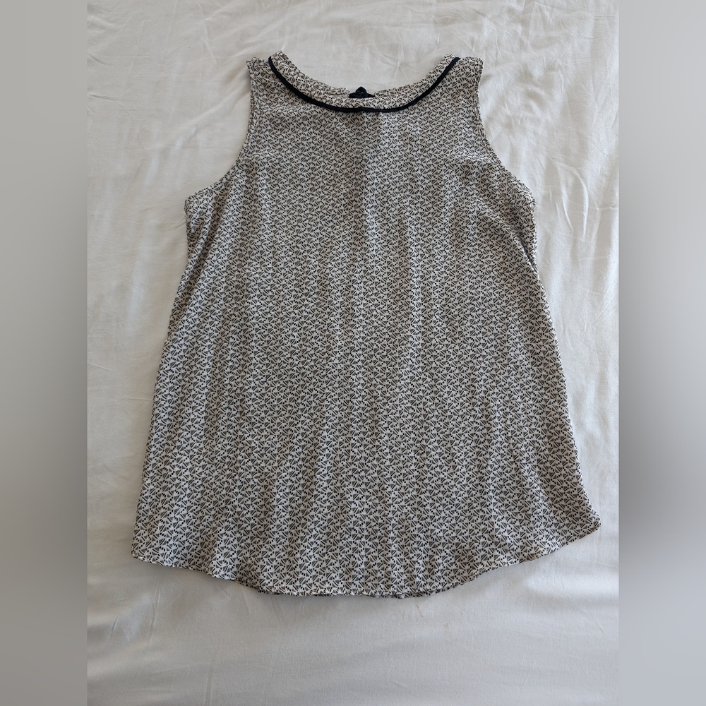 LOFT Green Patterned Blouse with Tie Back